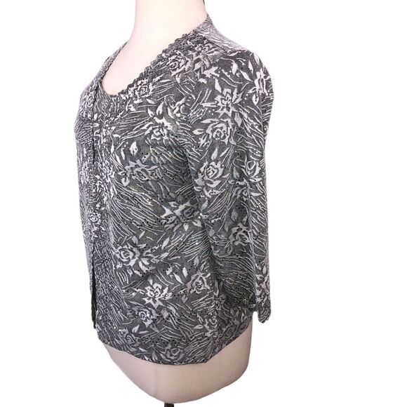 Allie & Rob Evening Bling Blouse Cardigan Boat Neck Lagenlook Silver Gray - Picture 8 of 10